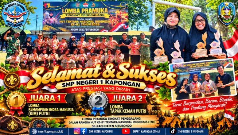 Juara 1 Lomba Kemampuan Indra Manusia (KIM) Putri dan Juara 2 Lomba Tapak Kemah Putri Tahun 2026